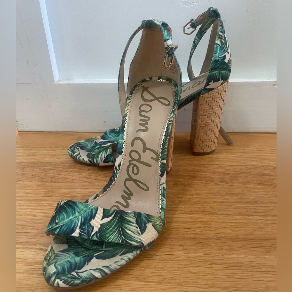 Sam Edelman Tropical Leaf Yaro Block Heels